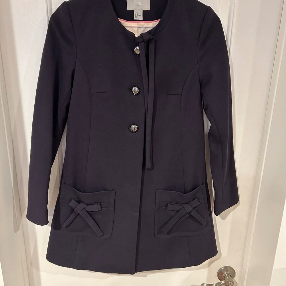 H&M Navy Coat with ribbon details